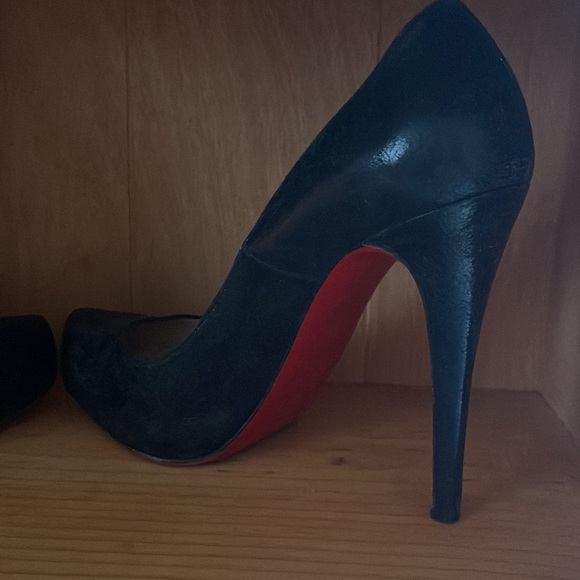 Christian Louboutin Black Textured Leather Red Bottom High Heel Platform Pumps - Picture 4 of 14